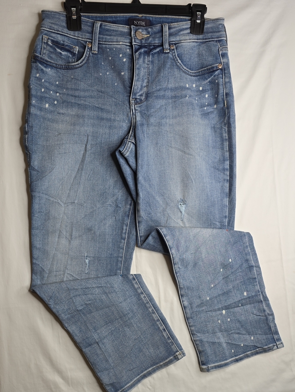 NYDJ Marilyn Strain Paint-Splatter Light Wash Straight Leg Jeans